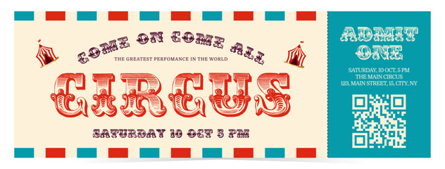 Vintage circus ticket. Flat vector illustration on white background in retro style © Dukhanina Ekaterina