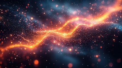 Obraz premium Abstract Glowing Particle Wave Background with Orange and Blue Hues
