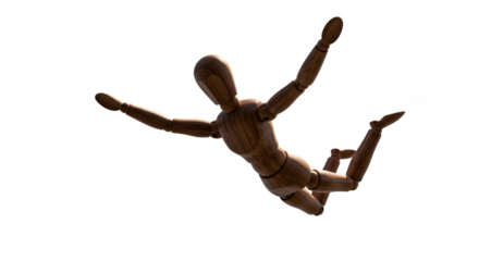 Illustration of a Wooden Figure Falling Isolated on Transparent Background