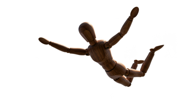 Illustration of a Wooden Figure Falling Isolated on Transparent Background - Powered by Adobe