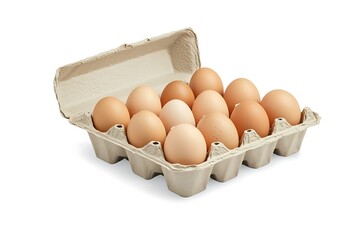 carton containing a dozen brown eggs