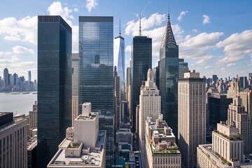Skyscraper Perspective of the Wall Street Area in Manhattan, New York: A Stunning Urban View of the Financial District