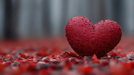 Red Heart Surrounded by Autumn Leaves