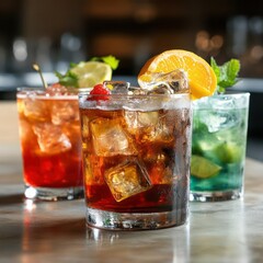 Refreshing Cocktails with Ice and Citrus Garnish