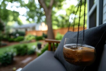 Refreshing Drink on a Relaxing Porch Swing