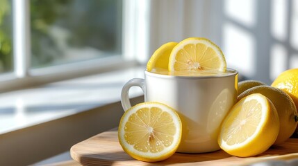Refreshing Lemon Water Still Life in Natural Light