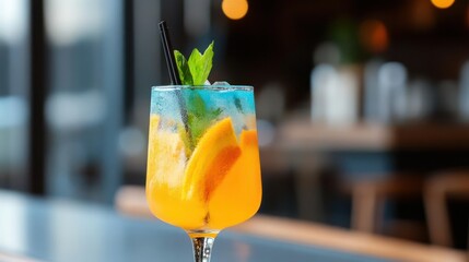 Refreshing Tropical Cocktail with Orange and Mint