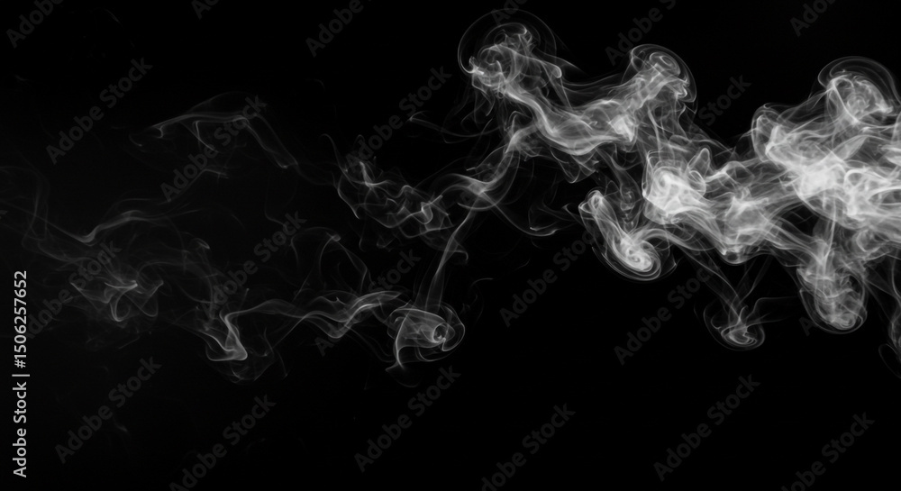 Aufkleber wisps of white smoke flowing and swirling against a stark black background creating an abstract patt