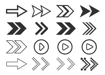 Black Arrow Icons Set – Various Styles and Directions for Navigation & UI Design