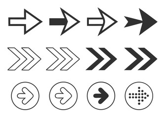 Black Arrow Icons Set – Various Styles and Directions for Navigation & UI Design