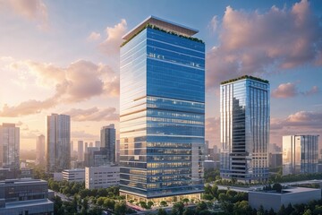 Fototapeta premium Stunning Modern High-Rise Office Building for Commercial Use