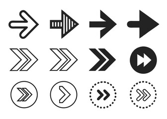 Black Arrow Icons Set – Various Styles and Directions for Navigation & UI Design