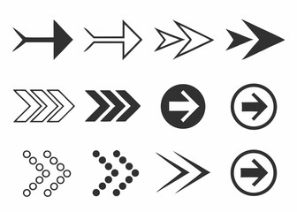 Black Arrow Icons Set – Various Styles and Directions for Navigation & UI Design
