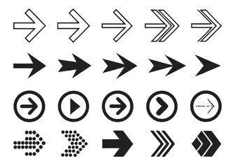 Black Arrow Icons Set – Various Styles and Directions for Navigation & UI Design