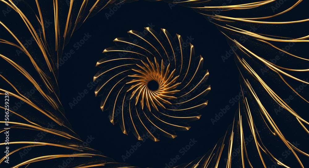 Poster golden spiral pattern with radiating lines on a dark background creating a hypnotic effect view