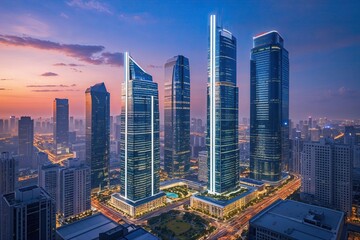 Obraz premium Shining Skyscrapers and Business Districts in a Dynamic Urban Landscape