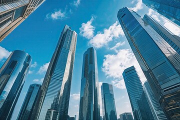 Fototapeta premium Economic Impact Analysis of Skyscrapers Under a Clear Sky During a Prosperous Financial Quarter