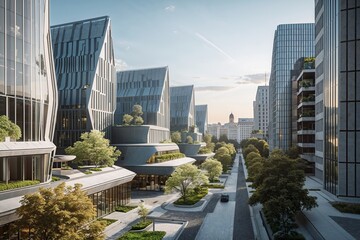 Fototapeta premium Futuristic Office Architecture and Urban Alley Scenes in Budapest