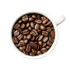 Fototapeta premium Cup filled with dark coffee and topped with roasted coffee beans creates rich and inviting scene