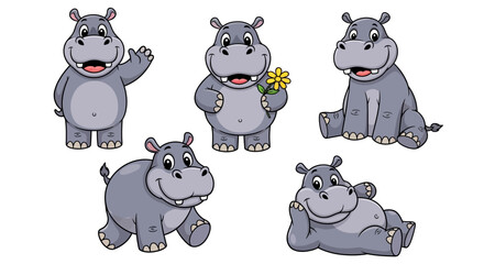 set of cartoon hippo animals vector