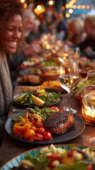 Joyful Dinner Party Laughter with Food, and and Friends.