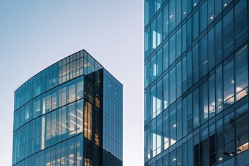 Detailed Side View of Two Contemporary Office Towers with Glass Exteriors