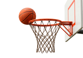 Basketball swishing through hoop isolated on transparent background