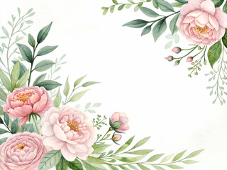 Floral Watercolor Design with Pale Pink Flowers and Green Leaves