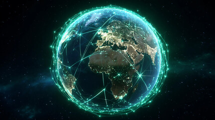 Naklejka premium Visual representation of global connectivity over a glowing earth