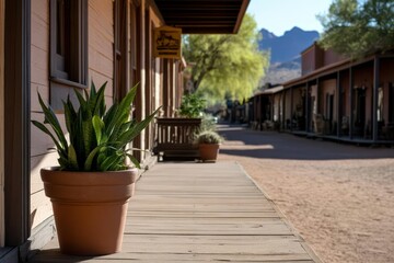 Rustic Western Town Street with Potted Plant