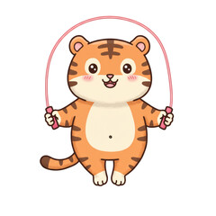 Cartoon Tiger Skipping Rope: Fitness Fun