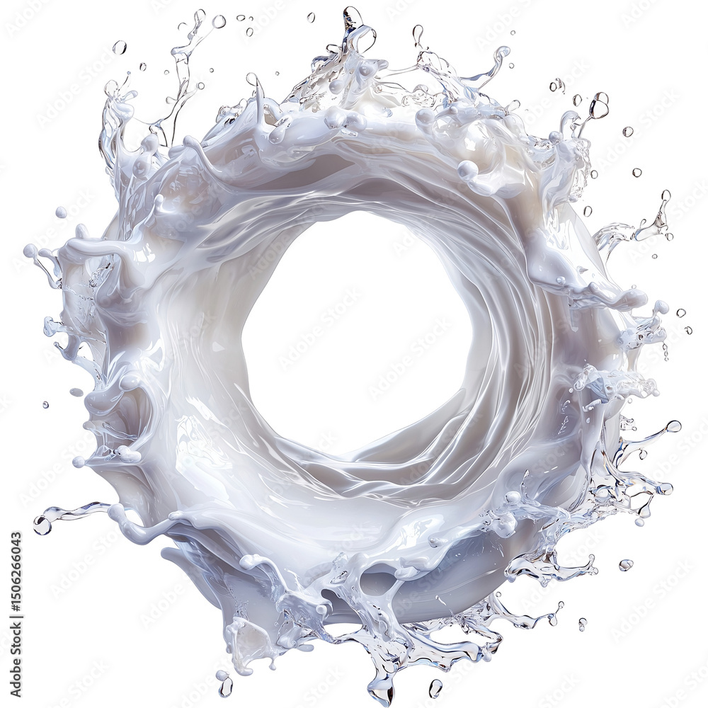 Poster milk splash circle liquid white round shape design element art isolated on transparent background