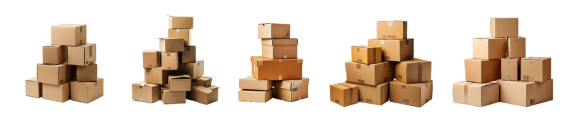 Fototapeta premium Set Stack of cardboard boxes with one box on top of another