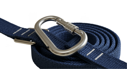 Isolated Carabiner with Blue Rope Climbing Equipment Safety Object
