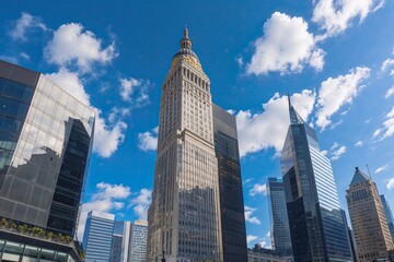Obraz premium Modern Office Buildings Under Clear Blue Sky in Financial District