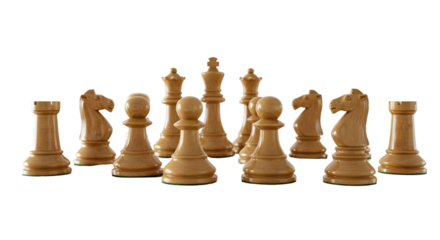 Isolated Chess Pieces On Transparent Black Background, Wooden Detail