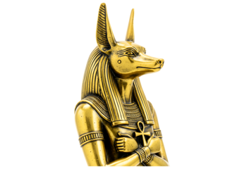 Golden anubis statue isolated on transparent background