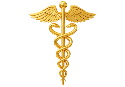 Golden caduceus medical symbol isolated on transparent background