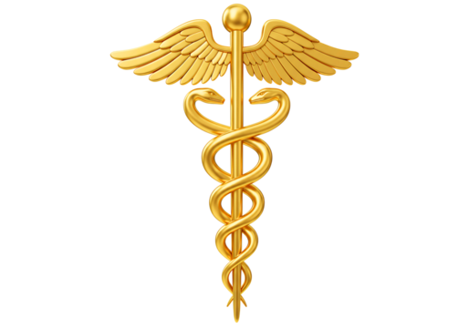 Golden caduceus medical symbol isolated on transparent background - Powered by Adobe