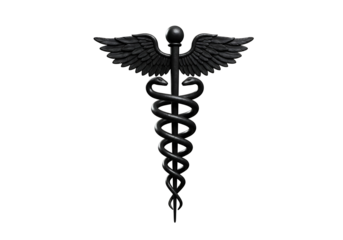 Golden caduceus medical symbol isolated on transparent background