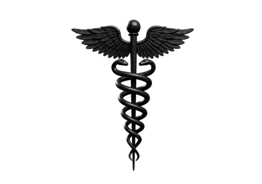 Golden caduceus medical symbol isolated on transparent background