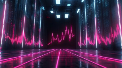 Abstract Cybernetic Data Visualisation with Vibrant Pink and Blue Neon Lights