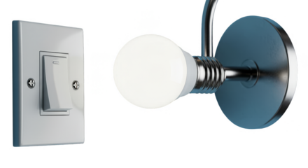 Isolated Close-Up of Silver Light Switch with Transparent Background