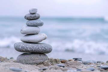 a stack of rocks sitting on top of a sandy beach