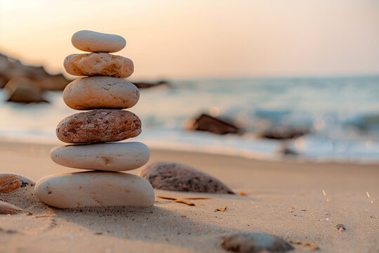 a stack of rocks sitting on top of a sandy beach