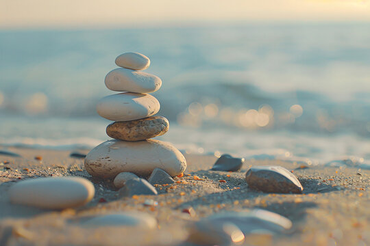 a stack of rocks sitting on top of a sandy beach