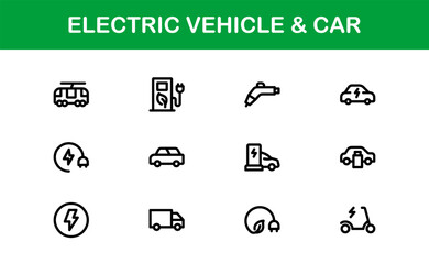Premium Electric Vehicle and Car Icon Set for Apps, Websites, Automotive Projects, and Sustainable Mobility Designs | High-Quality Vector Graphics
