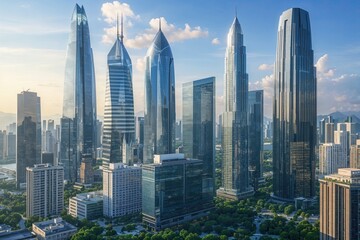 Fototapeta premium Stunning Skyscrapers and Modern Office Environments in Urban Landscapes