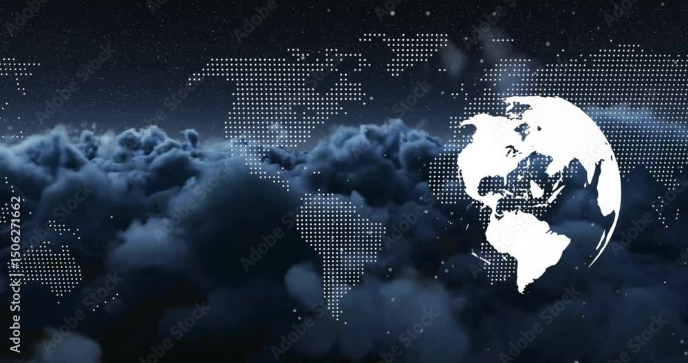 Aufkleber at first second white digital globe appearing rotating left to reveal americas for global mapping