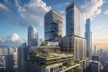 Obraz premium Exploring Modern Architecture Layers with Skyscrapers and Urban Cityscapes